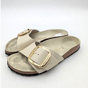 Birkenstock Madrid Big Buckle Natural Leather Patent High Shine Sandals USW8/M6
